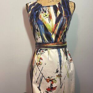 Tahari Size 6 Sleeveless Abstract Print Sheath Dress